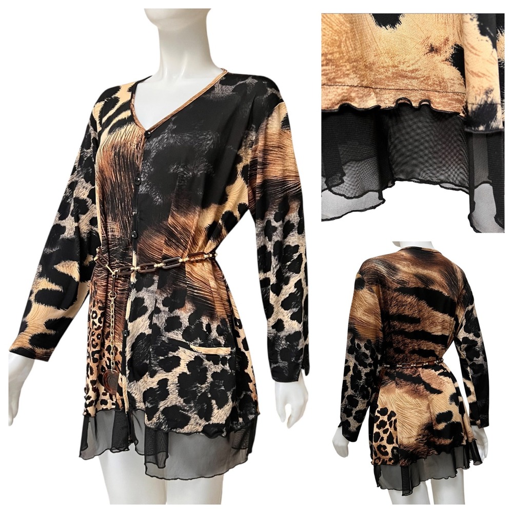 Vtg 90's Sheer Mesh Leopard Print Coverup Tunic XL Whimsigoth Grunge Art to Wear